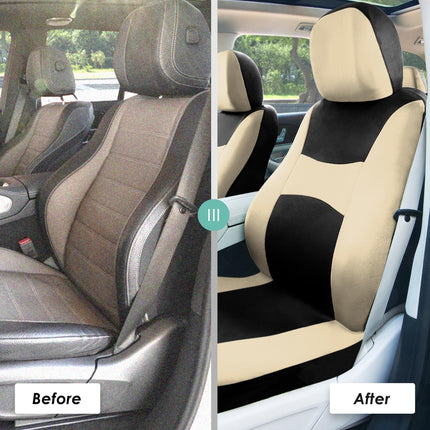 FH Group Automotive Seat Covers Black Universal Fit Bucket and Bench Cover for Cars, SUVs, and Trucks (Full Set Airbag Compatible with Split Bench) FB030BEIGEBLACK115-SEAT