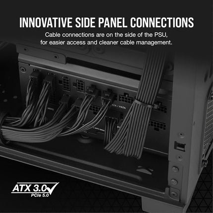 Fuente de alimentación ATX totalmente modular Corsair RM1200x Shift - Interfaz lateral modular - Compatible con ATX 3.0 y PCIe 5.0 - Modo de ventilador Zero RPM - Condensadores clasificados a 105 °C - Eficiencia 80 Plus Gold - Negra