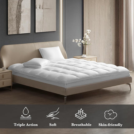 Hotel Grand Pillow Top Mattress Topper King Size - Waterproof Mattress Protector Quilted Fitted Mattress Pad Cover with 8-20 Inch Deep Pocket Down Alternative Fill (78x80 inch, White)