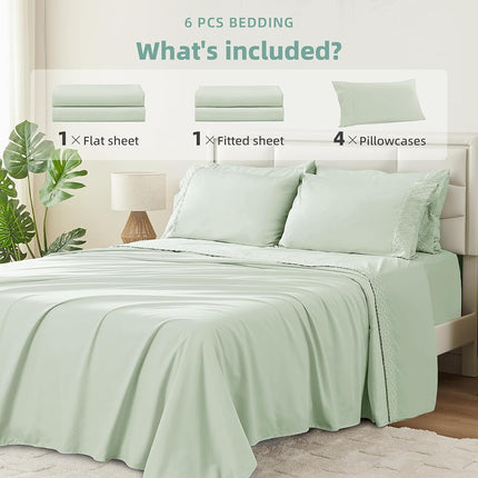 KKN Queen Sheets Set-6 Piece Bedding Sheets & Pillowcases-Luxury Hotel Bed Set for Women & Men - Deep Pockets-Soft&Cooling Sheet -Brushed Microfiber Easy Care& Wrinkle Free Sheets