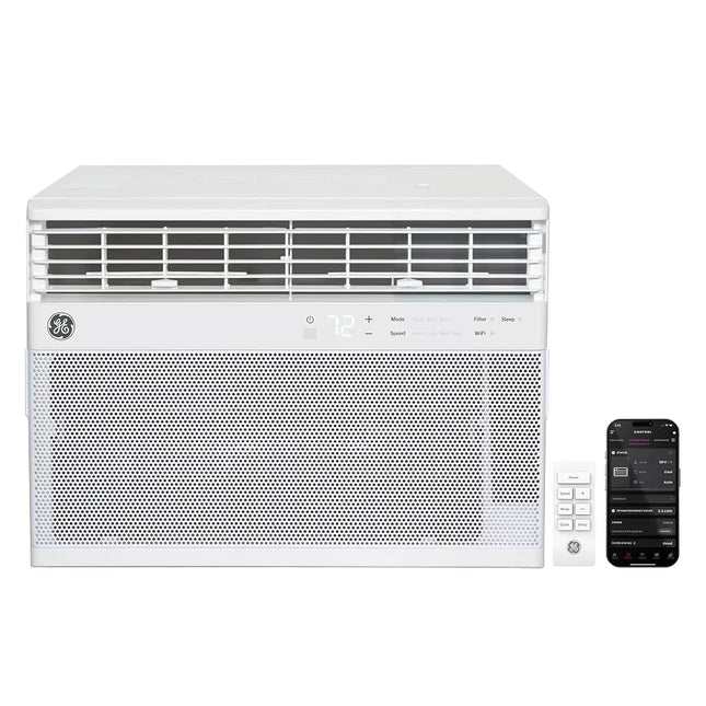 GE AWCS12WWA Window Air Conditioner, Wi-Fi Enabled, Energy-Efficient Cooling for Large Rooms up to 550 sq ft, Easy Install Kit, Control Using Remote or Smartphone App, New 12,000 BTU, White