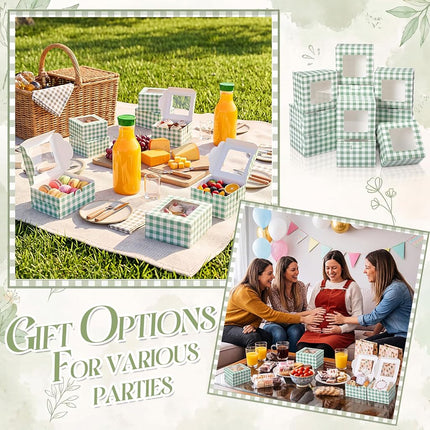 Chivertion 50 Pack Sage Green Gingham Cookie Boxes with Window