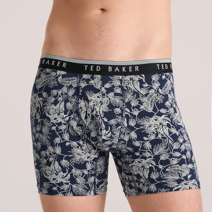 Ted Baker Men's 4 Pack Cotton Stretch Boxer Briefs, Denim/Leaf Print/Grey Heather/Sky, M