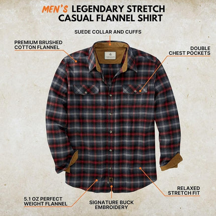 Legendary Whitetails Men's Legendary Flannel Shirt, Banner Crimson Plaid, 3X-Large Tall, Banner Crimson Plaid, 3XL