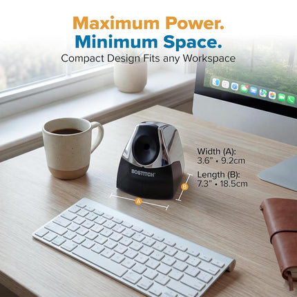 Bostitch Office Personal Electric Pencil Sharpener, Powerful Stall-Free Motor, High Capacity Shavings Tray, 7yr Warranty, Chrome Metallic