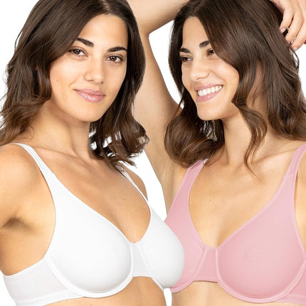 Sujetador con aros sin forro Fruit of the Loom para mujer (paquete de 2), cobertura completa, rosa agridulce/blanco, 42DD