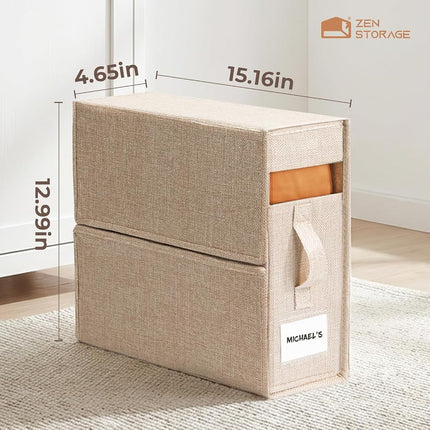 ZenStorage 6 Pack Foldable Sheet Set Organizer with Clear Windows and Labels, Beige, 15.16"L x 12.99"W x 4.65"H, King & Queen Size Sheet Organizer for Linen Closet, Dustproof