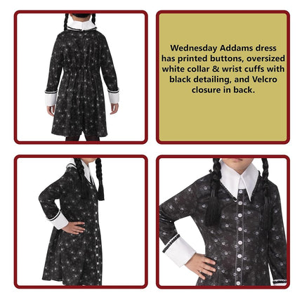 Rubies 702624M000 Family Wednesday Addams Child Costume Fancy Dress, Girls, Multi, 5-7 Years Halloween