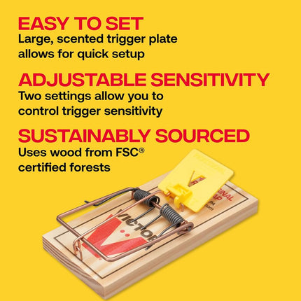 Victor M205-9 Easy Set Plastic Pedal Sustainably Sourced FSC Wood Humane Snap Rat Trap - 9 Wooden Traps