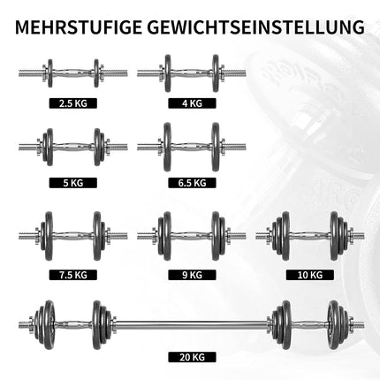 PROIRON 20kg Cast Iron Adjustable Dumbbell Set Hand Weight with Solid Dumbbell Handles Changed into Barbell Handily Perfect for Bodybuilding Fitness Weight Lifting Training Home Gym