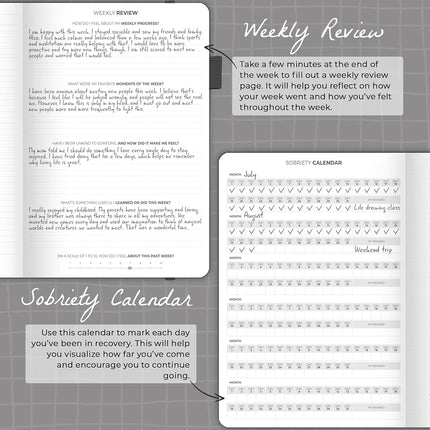 Clever Fox Addiction Recovery Journal, Daily Sobriety Planner A4 Black