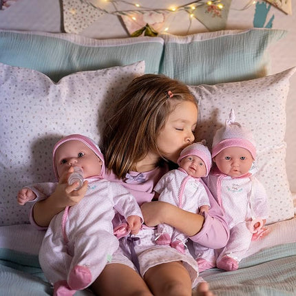JC Toys - La Baby Muñeca de 51 cm tiene un cuerpo suave y lavable, biberón mágico y chupete, rosa y blanco, floral, diseñada en España, 2 años