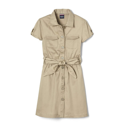 French Toast Girls' Twill Safari Shirtdress, Khaki, 6 Plus