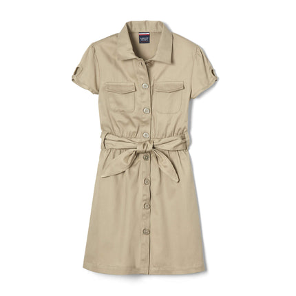 French Toast Girls' Twill Safari Shirtdress, Khaki