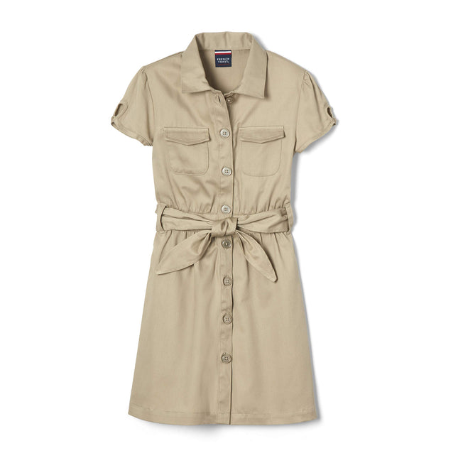 French Toast Girls' Twill Safari Shirtdress, Khaki