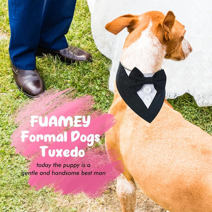 FUAMEY Dog Tuxedo for Medium Dogs,Dog Formal Suit Dogs Attire Pet Bow Tie Puppy Party Costumes Cat Tux Outfits Pets Bandana Cosplay Adjustable Bowties Wedding Birthday Valentines Black M