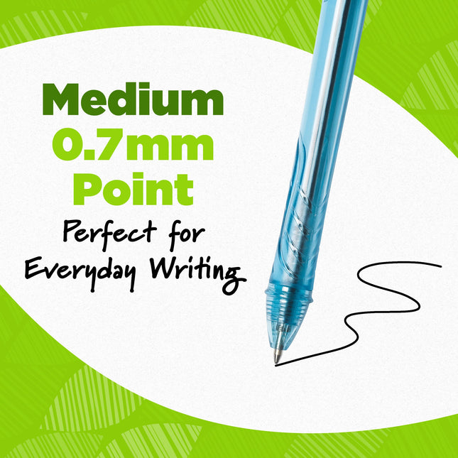 Bolígrafos de gel BIC Ecolutions de plástico recuperado del océano, punta mediana (1.0 mm), paquete de 12 unidades, bolígrafos retráctiles de tinta negra hechos con 78 % de plástico reciclado recuperado del océano, excluyendo el cartucho de tinta