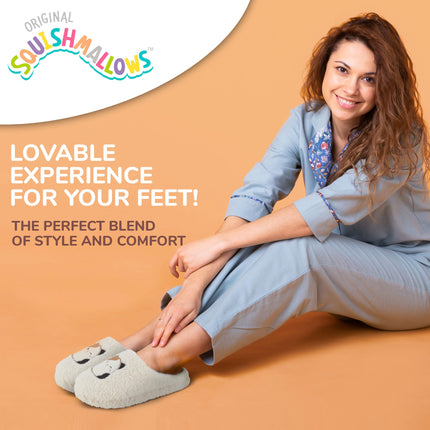 Pantuflas Squishmallows para niños y pantuflas para mujer, regalos para mujer, pantuflas de casa extraacogedoras y suaves, sin cordones, color blanco hueso, 6.5-7.5