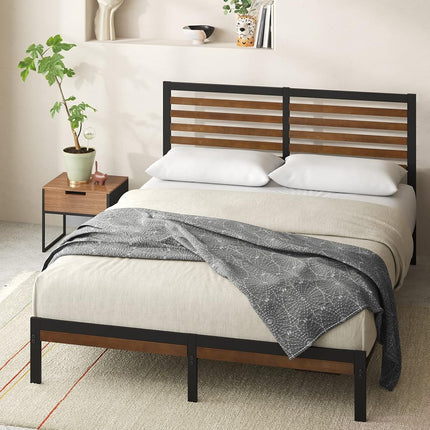Zinus Kai Queen Bed Frame Bamboo Metal Base with F