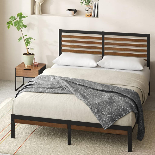 Zinus Kai Queen Bed Frame Bamboo Metal Base with F