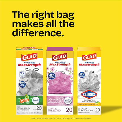 Glad Small Drawstring Trash Bag with Clorox, 4 Gal Lemon Fresh Bleach Scent 80 Ct (Package May Vary)