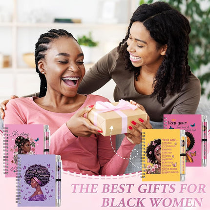 Colarr 12 Sets Black Women Journals and Pen Gifts African American Journal and Pen for Black Girl Lady Inspirational Spiral Notebooks African American Gifts