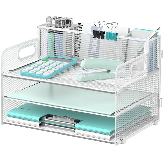 SUPEASY 3 Tier Desk Organizer with Handle & 3 Pen 