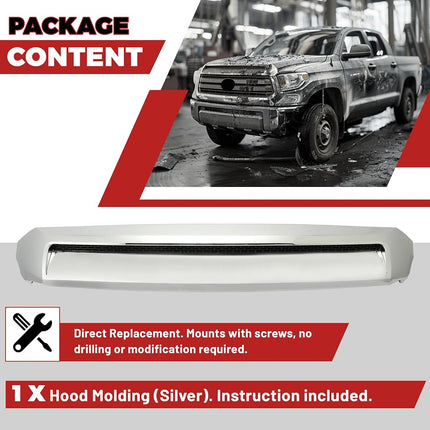 HECASA Front Hood Bulge Chrome Molding Upper Grille Bumper Silvery Platinum Style Compatible with 2014-2021 Toyota Tundra Hood Scoop Replacement for 761800C030 TO1231102 REPT133702
