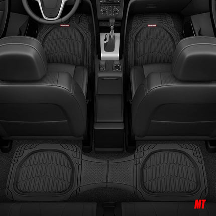 Motor Trend 4pc Black Car Floor Mats Set Rubber Tortoise Liners w/Cargo for Auto SUV Trucks - All Weather Heavy Duty Floor Protection - MT-923-BK+MT-884-BK_amj