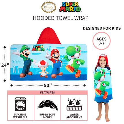 Franco Kids Bath and Beach Soft Cotton Terry Hooded Towel Wrap, 24" x 50", Mario