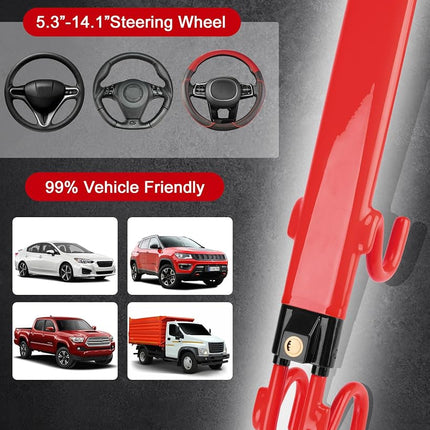 Tevlaphee Steering Wheel Lock Anti-Theft Car Device Heavy Duty Security Car Lock Antitheft Locking Devices Great Deterrent Adjustable Car Wheel Lock Anti Theft for Vehicle Truck SUV with 3 Keys (Red)
