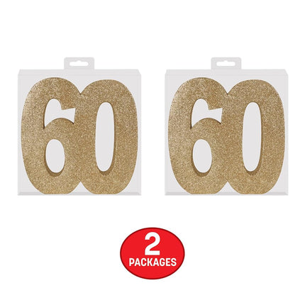 Beistle 54000-60GD 3-D Number 60 Centerpiece for 60th Birthday Party Decorations, Foam, Gold