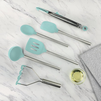 Tovolo 6-Piece Premium Silicone Utensil Set (Light Aqua): Essential Kitchen Tools | Sturdy Utensils for Home, Apartment, or College Dorms