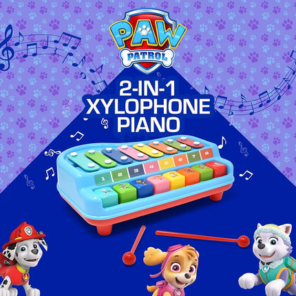 Paw Patrol 2 in 1 Baby Piano Xylophone Toy for Kids Toddlers Girls Boys Musical Instrument with Multicolored Keys Keyboard Sheet Music Two Mallets