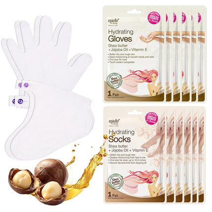 Epielle Mascarillas Hidratantes para Manos y Pies, Alivian y Suavizan la Piel Seca y Maltratada, Regalos de Cuidado Personal para Mujeres, Kit de Spa, Regalos para el Día de la Madre, 6 Guantes Hidratantes y 6 Calcetines Hidratantes