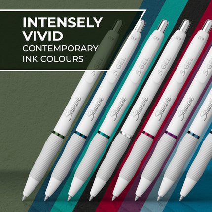 Sharpie S-Gel | Gel Pens for Writing | Medium Point (0.7mm) | Assorted Ink Colours | White Pearl Barrels | 12 Count