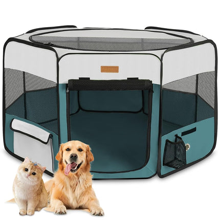 Akinerri Pet Playpen Portable Foldable Playpen for Dog/Cat/Puppy Exercise Kennel Dogs Cats Indoor/Outdoor Removable Mesh Shade Cover (Black, Small)