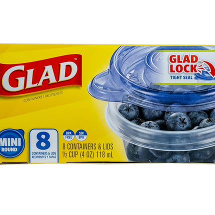 Glad GladWare Mini Round Food Storage Containers - Small Meal Container Holds up to 4 Ounces of Food - Lock Tight Seal, 8 Count