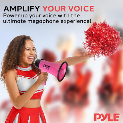 Pyle Megaphone Speaker with Siren Alarm – Portable 20W Bullhorn PA System with Microphone, Battery Powered, Adjustable Volume, Foldable Handle, Up to 365 m (400 Yard) Range – Pink