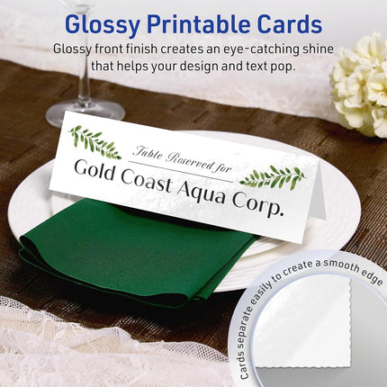 Avery Printable Rectangle Tent Cards, Sure Feed Technology, 2.5" x 8.5", Glossy White Carstock, Laser/Inkjet, 100 Total, Great for Table Talkers, Promotional Signs, Instructional Signs, and More
