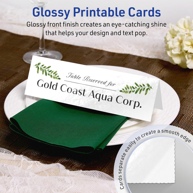 Avery Printable Rectangle Tent Cards, Sure Feed Technology, 2.5" x 8.5", Glossy White Carstock, Laser/Inkjet, 100 Total, Great for Table Talkers, Promotional Signs, Instructional Signs, and More