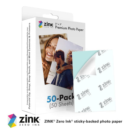 Zink 2 x 3 Premium Photo Paper (50 Pack) Compatible with Polaroid Snap, Snap Touch, Zip and Mint Cameras and Printers, ZINKPZ2X350