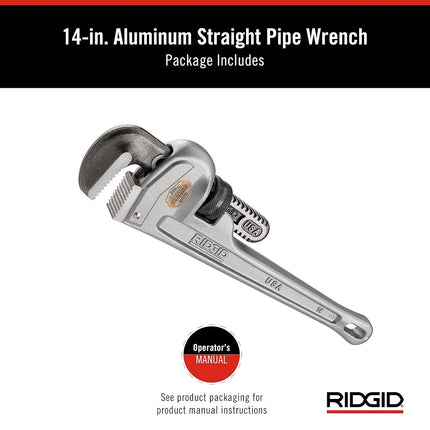 RIDGID 31095 Model 814 Aluminum Straight Pipe Wrench, 14-inch Plumbing Wrench