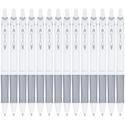 Pilot Acroball PureWhite Advanced Ink Refillable & Retractable Ball Point Pens with Silver Accents, Fine Point, Black Ink, 14-Pack (14694)
