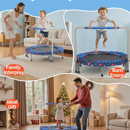 VEVOR 36" Kids Trampoline, 3FT Indoor Outdoor Trampoline, Foldable Mini Trampoline with Handle, Rebounder Trampoline for Toddlers, Birthday Choice for 3+ Years Children, Boys Girls for Fun, Bule