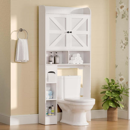 Vipbear Meuble de Rangement Autoportant en Bois au-Dessus des Toilettes avec 2 Portes Coulissantes, Porte-Papier Toilette, Dispositif Anti-Basculement et Étagère Réglable, Idéal pour Salle de Bain, Toilettes et Buanderie