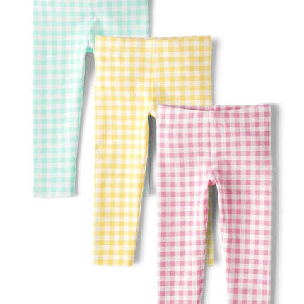 The Children's Place Baby Girls' and Toddler Leggings 3-Pack, Printed Gingham 3-Pack, 5T