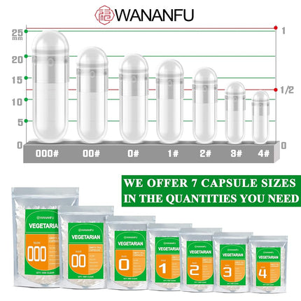 WANANFU Size 1 Empty Capsules Vegetarian (1000 Count) Bundle with Micro Lab Spoon, Clear Fillable Veggie Pill Capsules Size 1 for Making Your Own Supplements