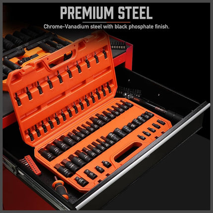 HORUSDY 66-Piece Hex | Torx| Female External Socket Set, S2 Steel Socket SAE and MM - Allen Key Socket (H2-H19, 5/64“-3/4") Star Bits (T8- T70), Female E-Torx Socket (E4-E24) with Socket Adapter