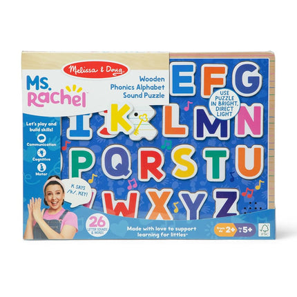 Melissa & Doug Ms. Rachel Wooden Phonics Alphabet Sound Puzzle | Learning Toys for Kids, 26 Letters | Age 2+ - FSC Certified